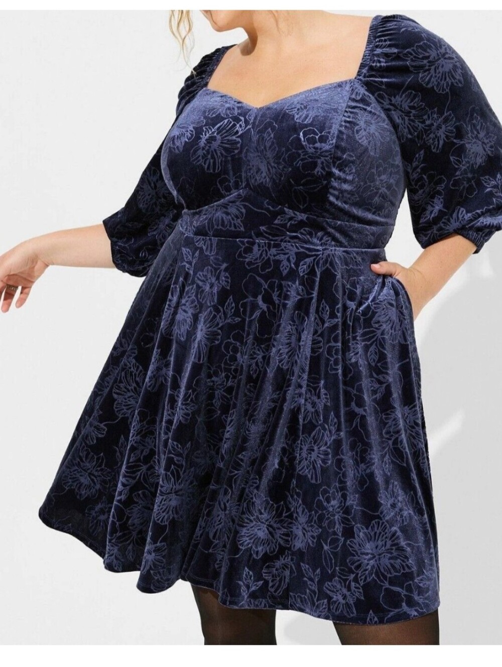 NWT Torrid Embossed Floral Velvet  Sweetheart Peplum Dress Blue 2X